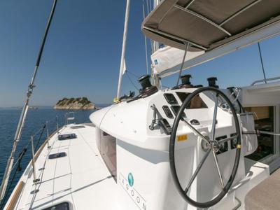 Cockpit of Armonia, a Lagoon 400 S2 catamaran at Municipal Unit of Palairos, Greece
