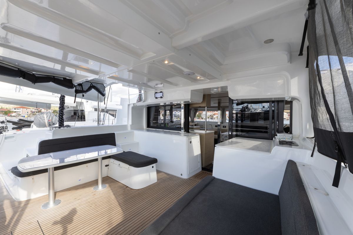 Deck of Linda II, a Lagoon 46 catamaran at Split, Croatia