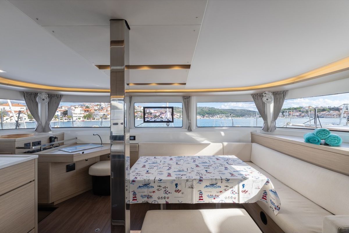 Salon of Linda II, a Lagoon 46 catamaran at Split, Croatia