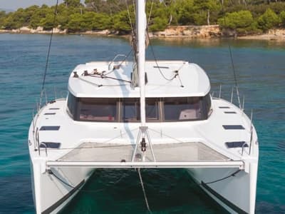 Exterior view of Marlea, a Fountaine Pajot Lucia 40 catamaran at Cogolin, France
