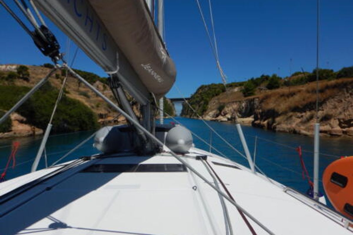 Exterior view of Adamastos, a Jeanneau Sun Odyssey 490 sailboat at Preveza, Greece