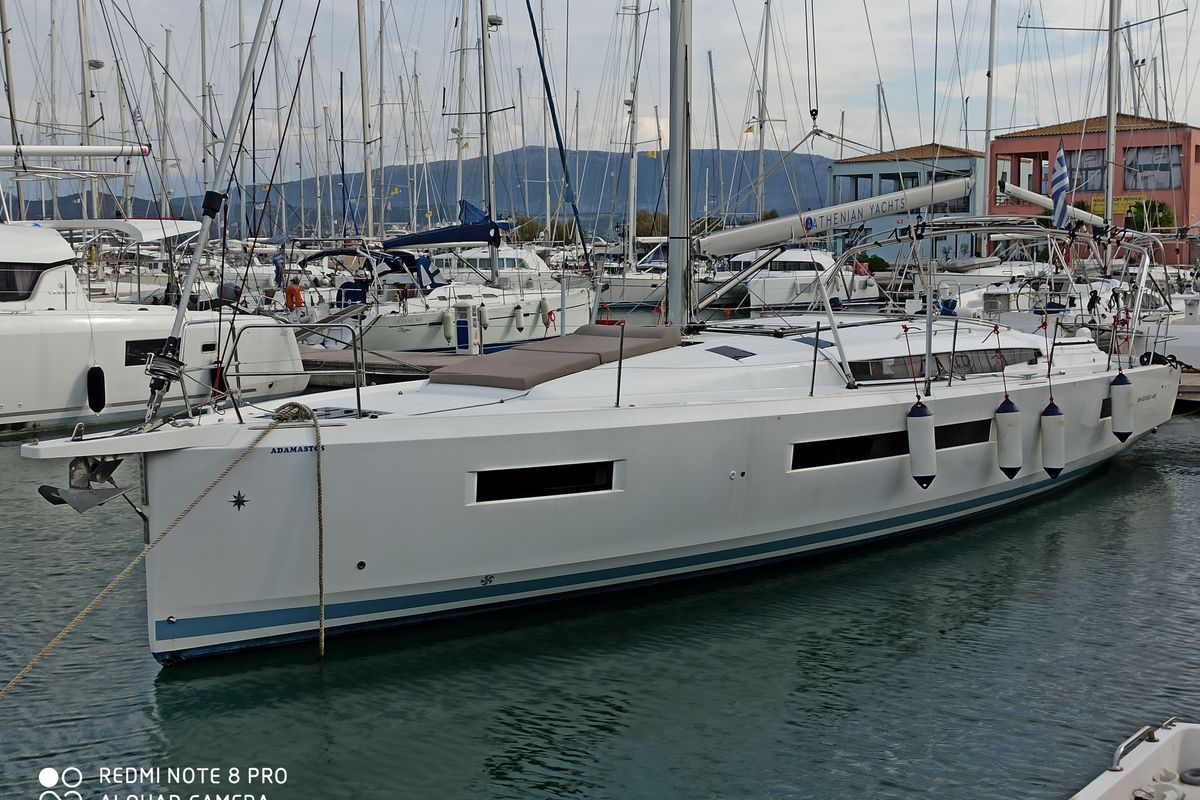 Exterior view of Adamastos, a Jeanneau Sun Odyssey 490 sailboat at Preveza, Greece
