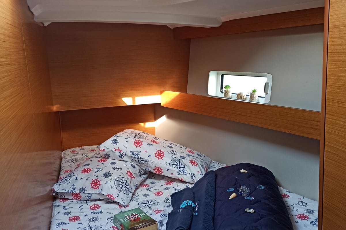 Cabin on Adamastos, a Jeanneau Sun Odyssey 490 sailboat at Preveza, Greece