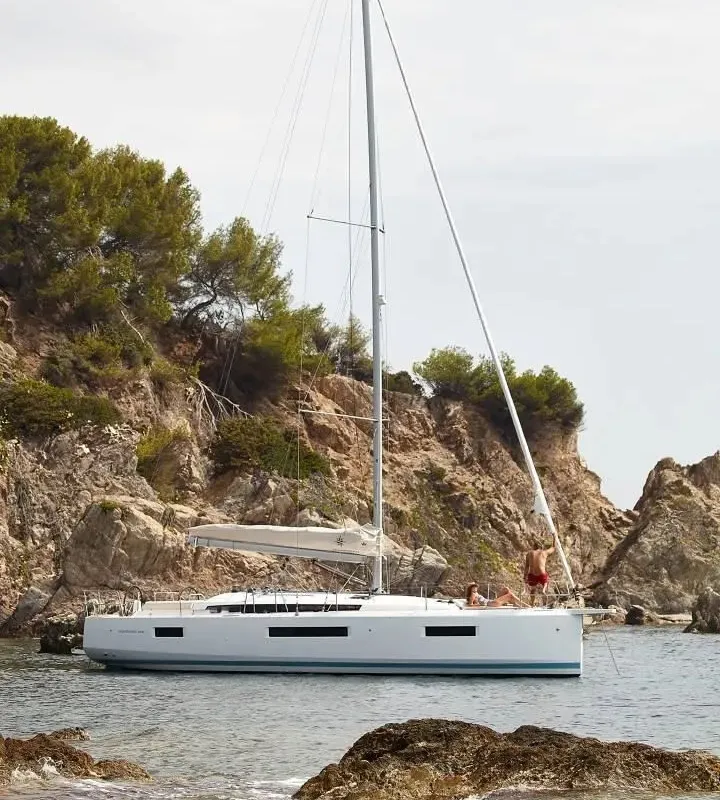 Exterior view of Premium, a Jeanneau Sun Odyssey 440 sailboat at Bodrum, Turkey