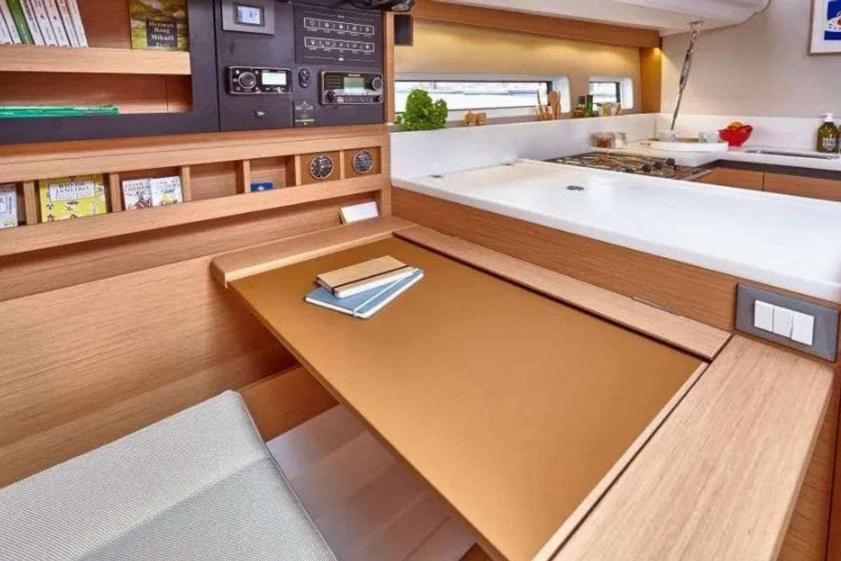 Salon of Premium, a Jeanneau Sun Odyssey 440 sailboat at Bodrum, Turkey