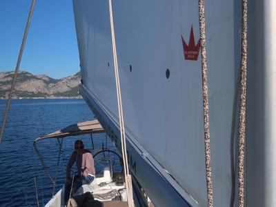 Deck of Premium, a Jeanneau Sun Odyssey 440 sailboat at Bodrum, Turkey