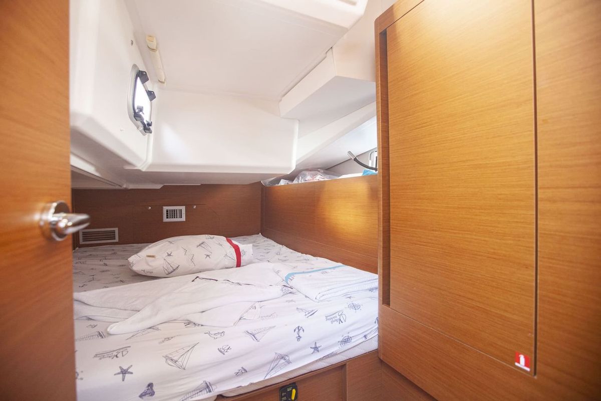 Cabin on Premium, a Jeanneau Sun Odyssey 440 sailboat at Bodrum, Turkey