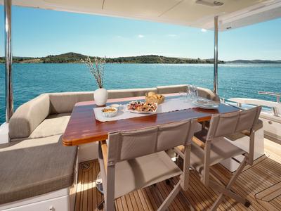 Deck of Alyss, a Azimut 72 yacht at Skradin, Croatia