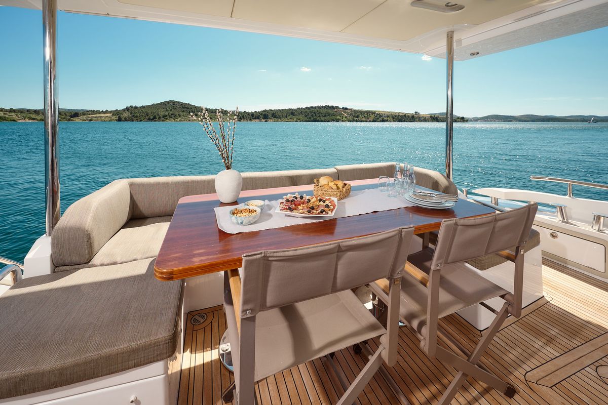 Deck of Alyss, a Azimut 72 yacht at Skradin, Croatia