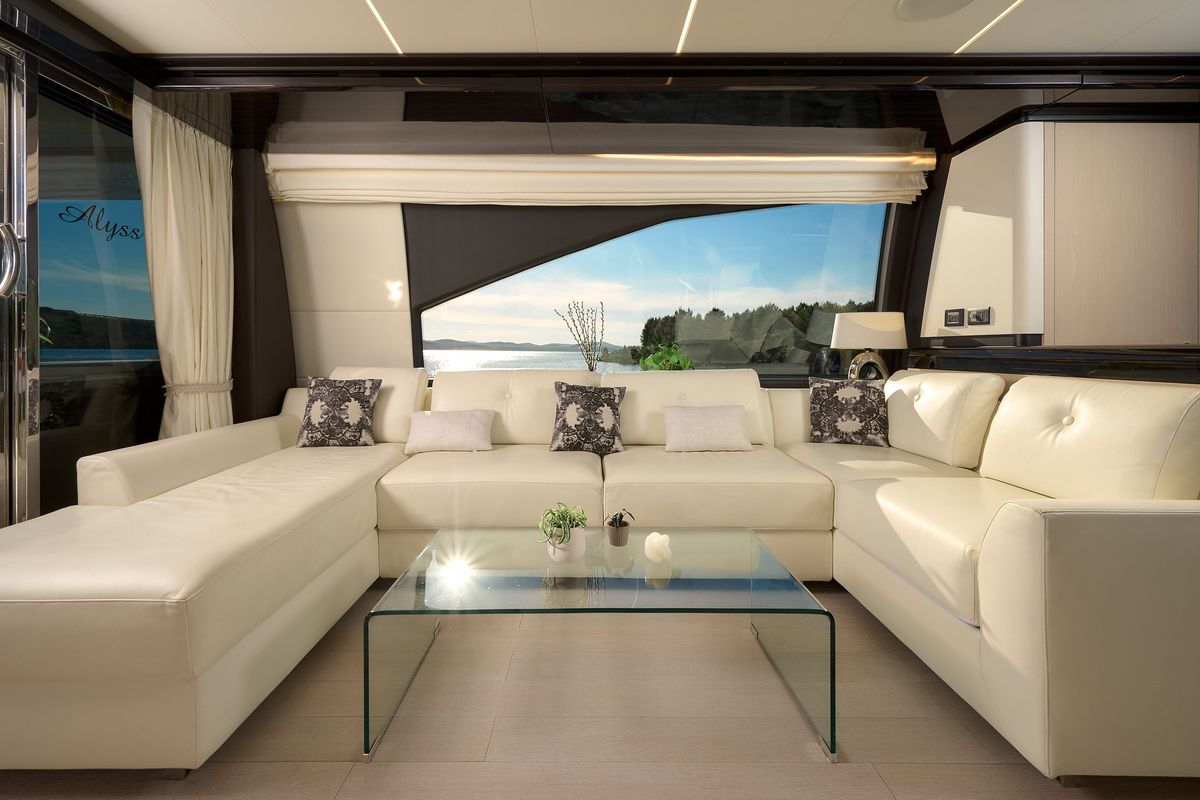 Salon of Alyss, a Azimut 72 yacht at Skradin, Croatia