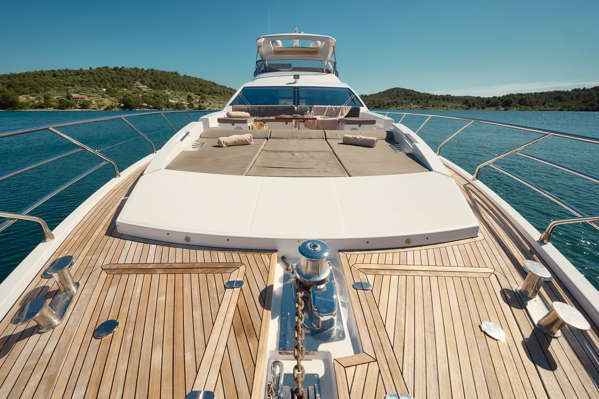 Deck of Alyss, a Azimut 72 yacht at Skradin, Croatia