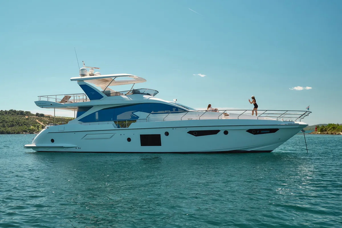 Exterior view of Alyss, a Azimut 72 yacht at Skradin, Croatia