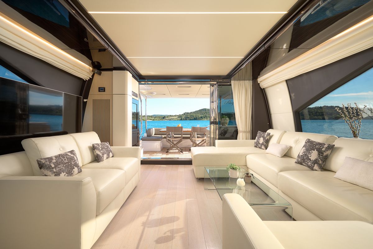 Salon of Alyss, a Azimut 72 yacht at Skradin, Croatia