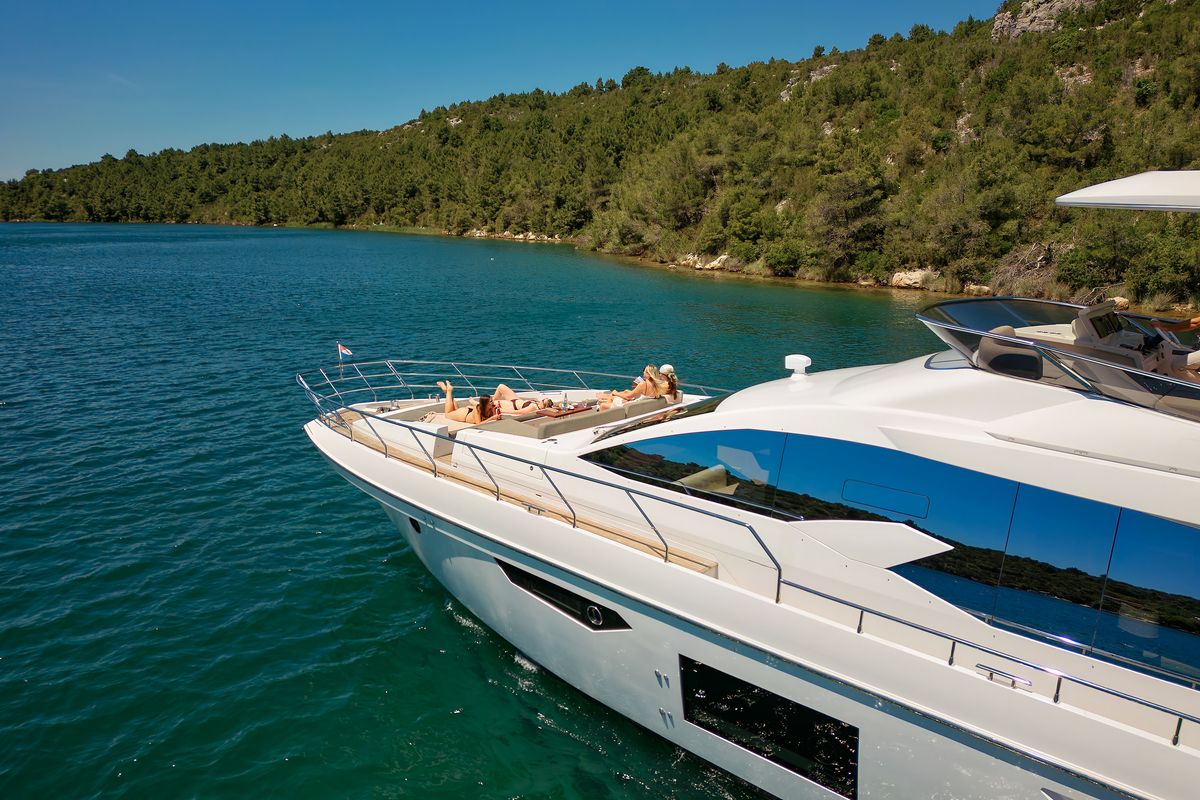 Exterior view of Alyss, a Azimut 72 yacht at Skradin, Croatia
