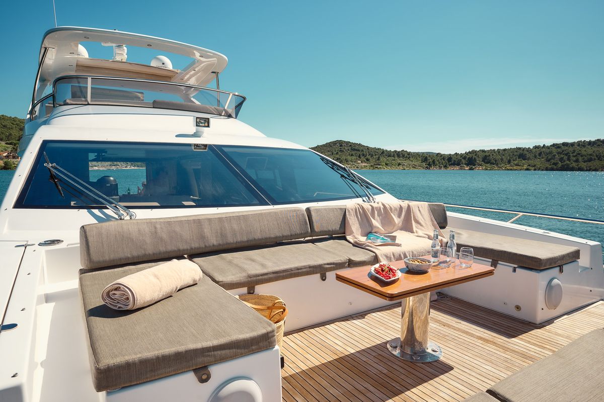Deck of Alyss, a Azimut 72 yacht at Skradin, Croatia