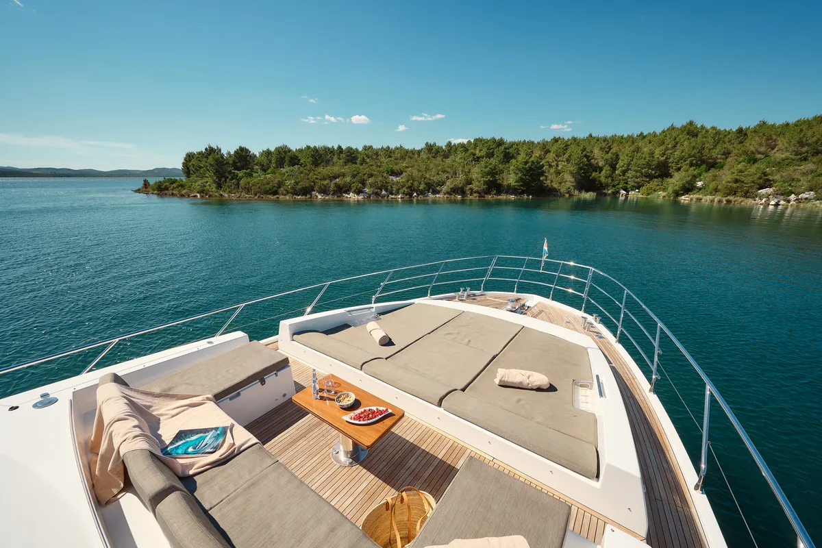 Deck of Alyss, a Azimut 72 yacht at Skradin, Croatia