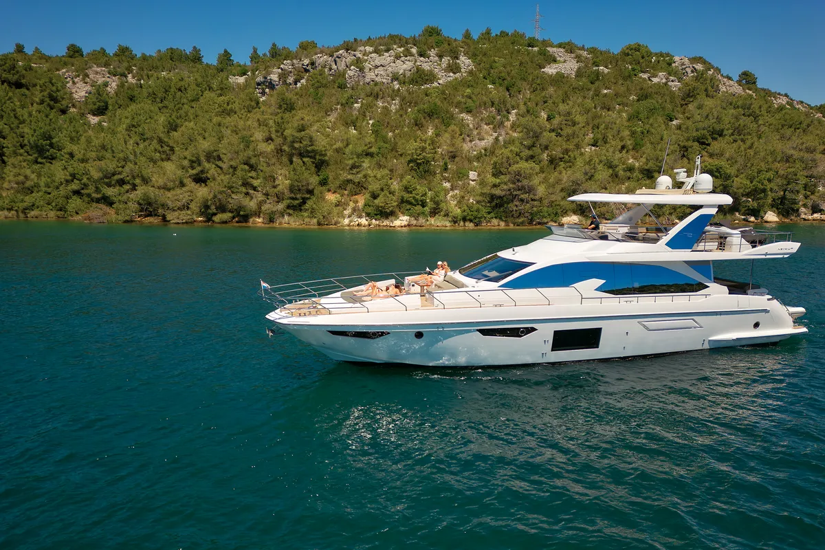 Exterior view of Alyss, a Azimut 72 yacht at Skradin, Croatia