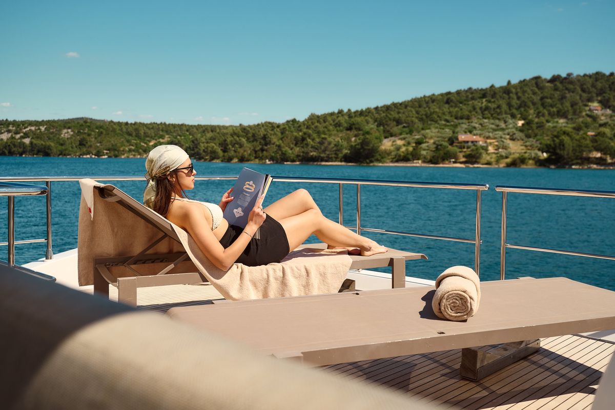 Deck of Alyss, a Azimut 72 yacht at Skradin, Croatia