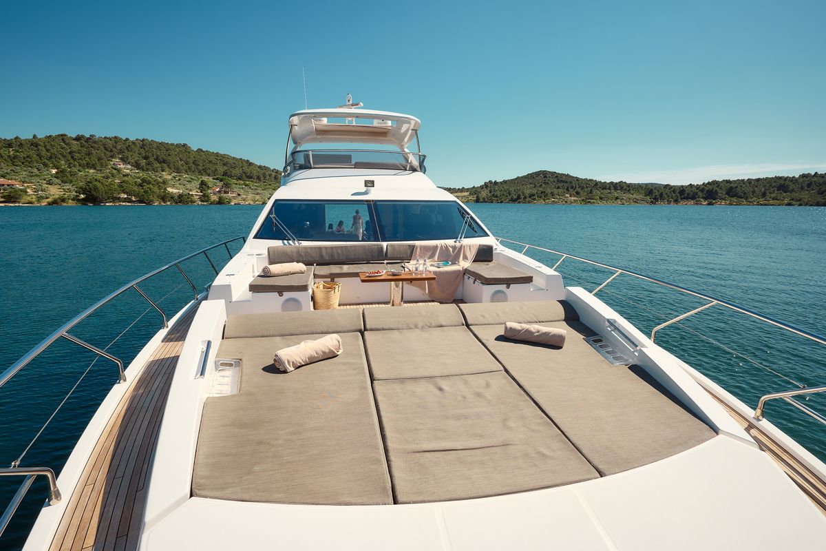 Deck of Alyss, a Azimut 72 yacht at Skradin, Croatia