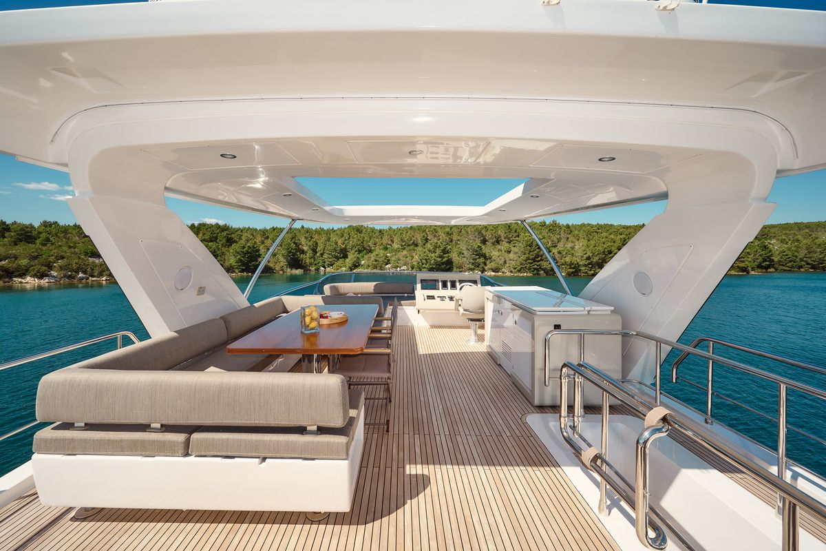 Deck of Alyss, a Azimut 72 yacht at Skradin, Croatia