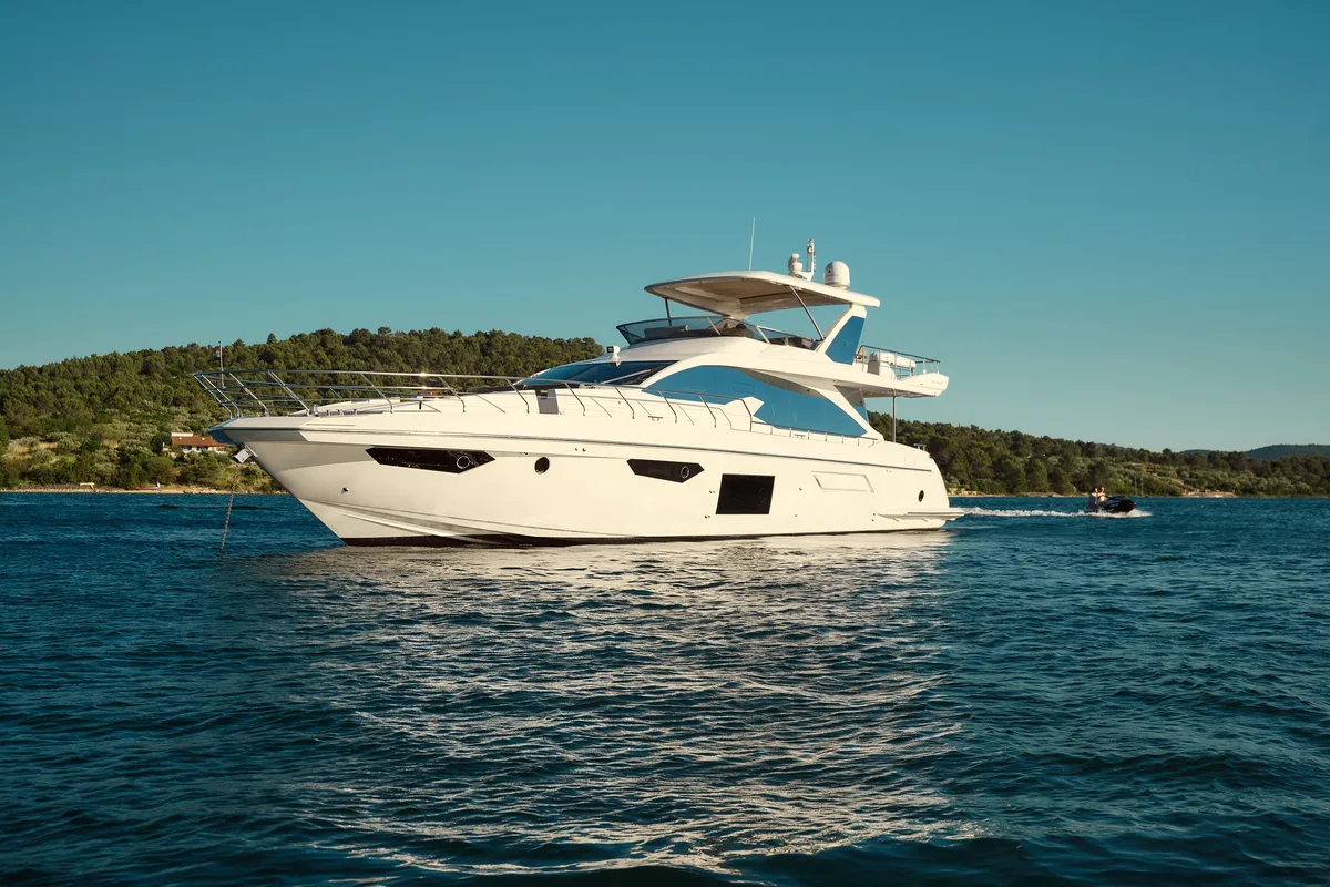 Exterior view of Alyss, a Azimut 72 yacht at Skradin, Croatia