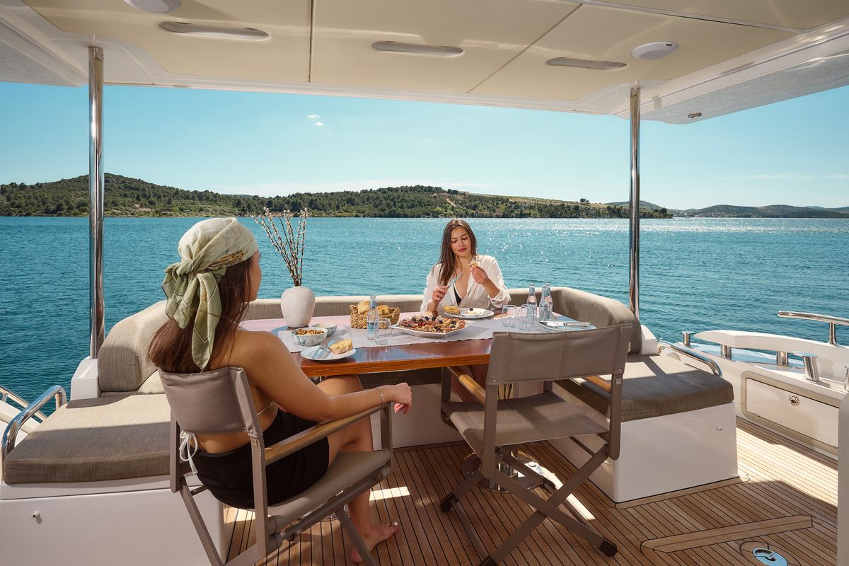 Deck of Alyss, a Azimut 72 yacht at Skradin, Croatia