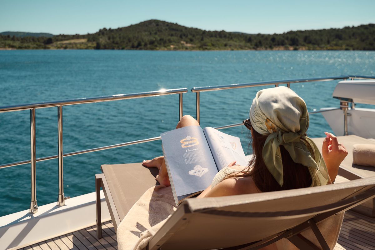 Deck of Alyss, a Azimut 72 yacht at Skradin, Croatia