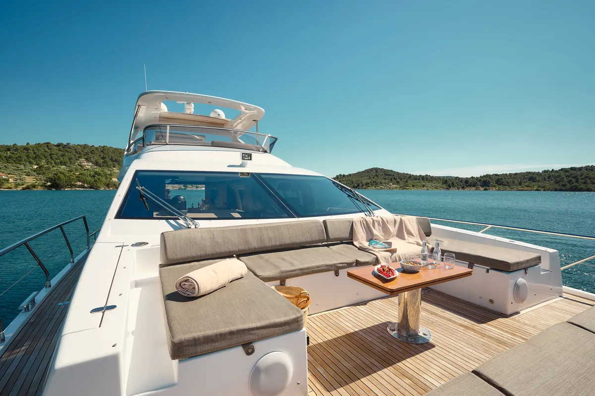 Deck of Alyss, a Azimut 72 yacht at Skradin, Croatia