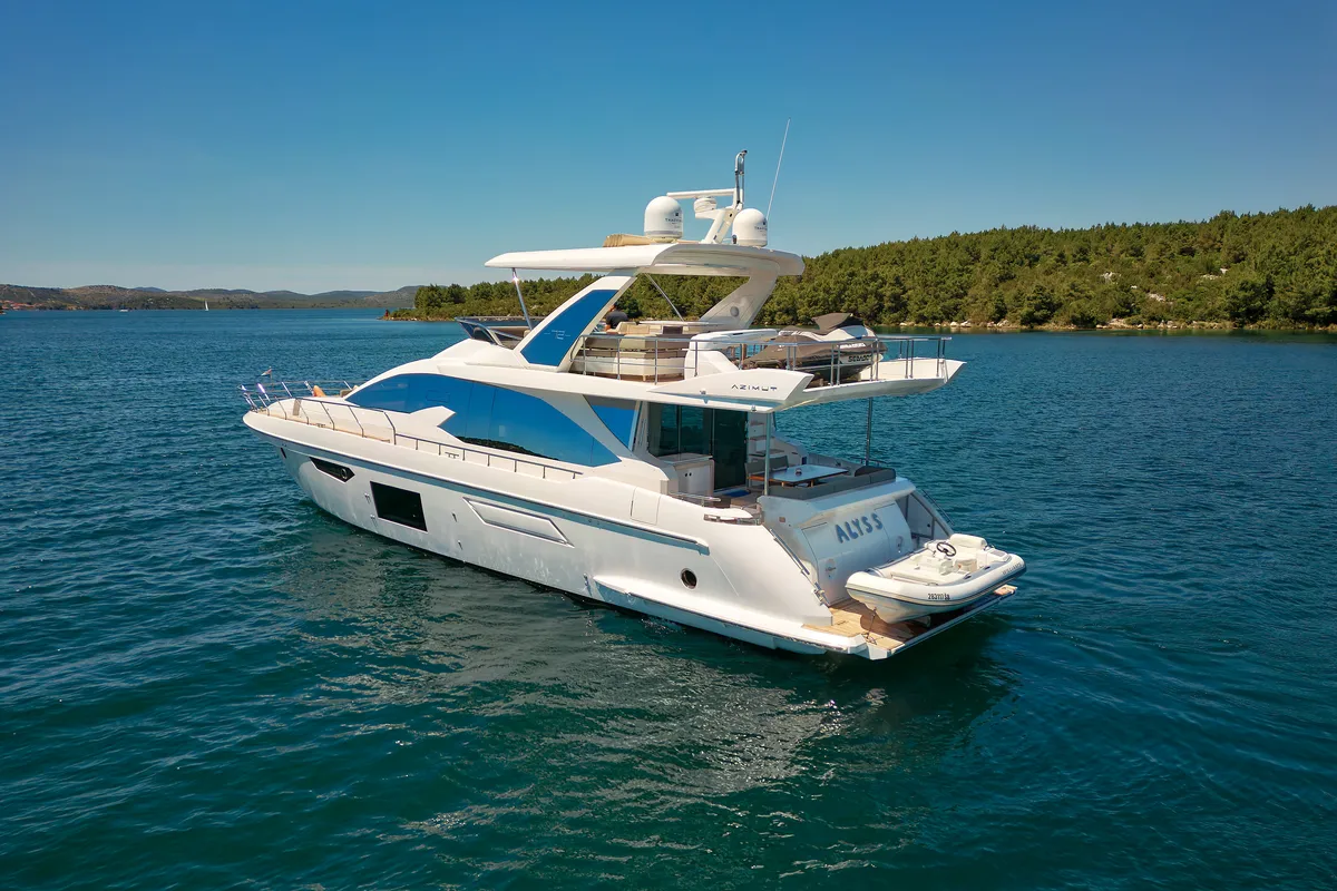 Exterior view of Alyss, a Azimut 72 yacht at Skradin, Croatia