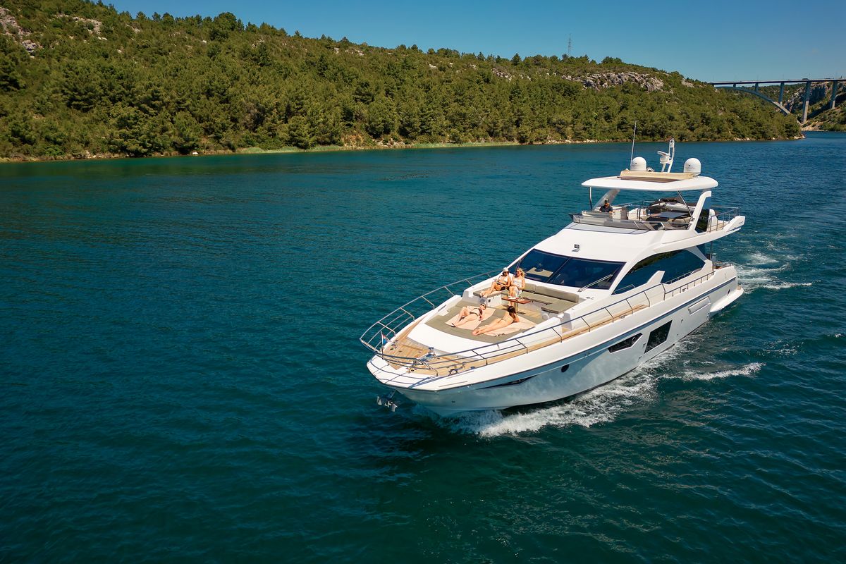Exterior view of Alyss, a Azimut 72 yacht at Skradin, Croatia