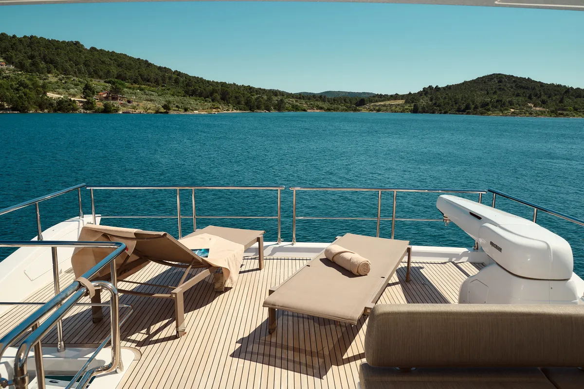 Deck of Alyss, a Azimut 72 yacht at Skradin, Croatia