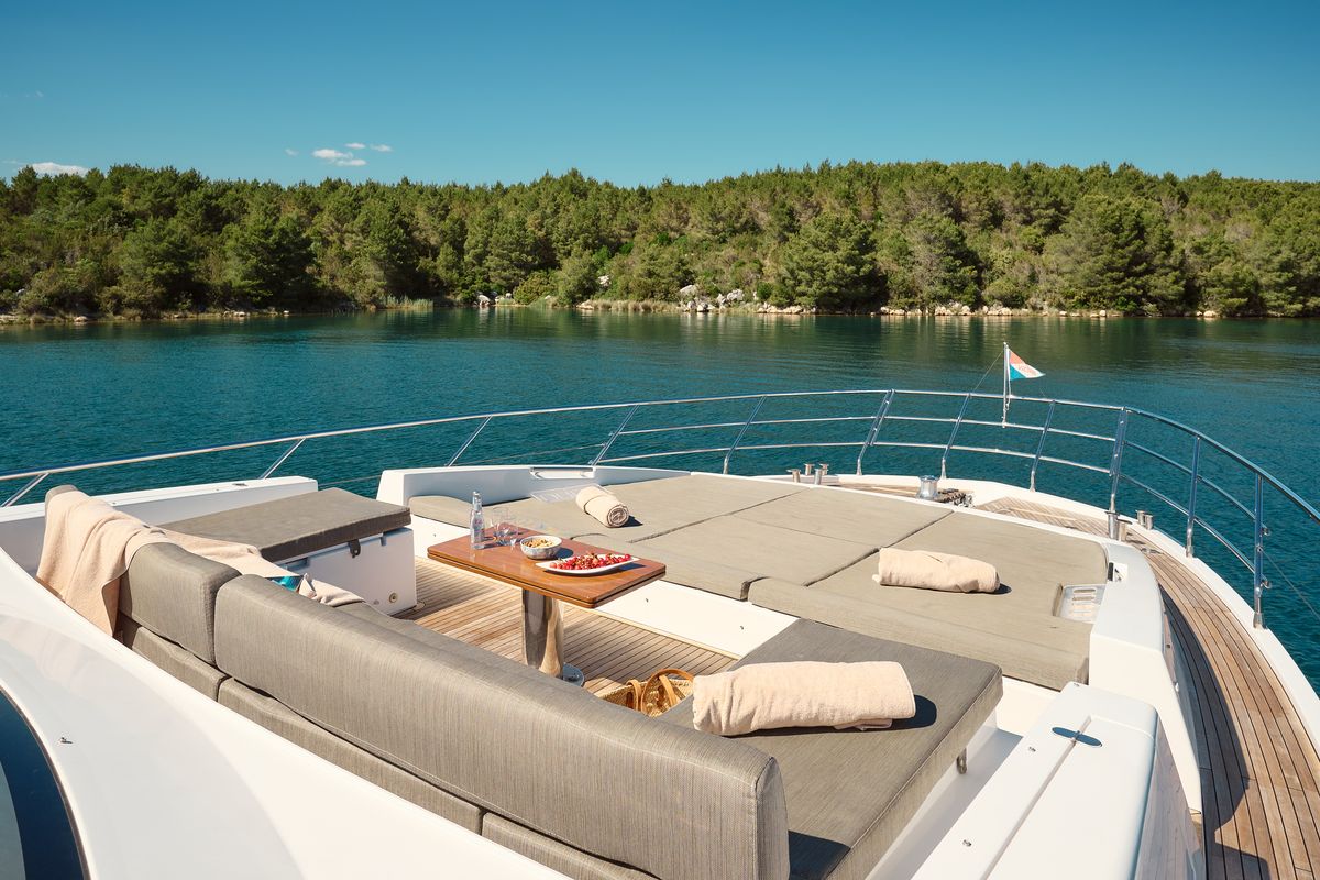 Deck of Alyss, a Azimut 72 yacht at Skradin, Croatia