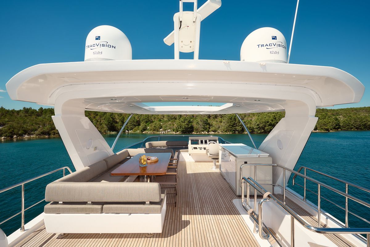 Deck of Alyss, a Azimut 72 yacht at Skradin, Croatia
