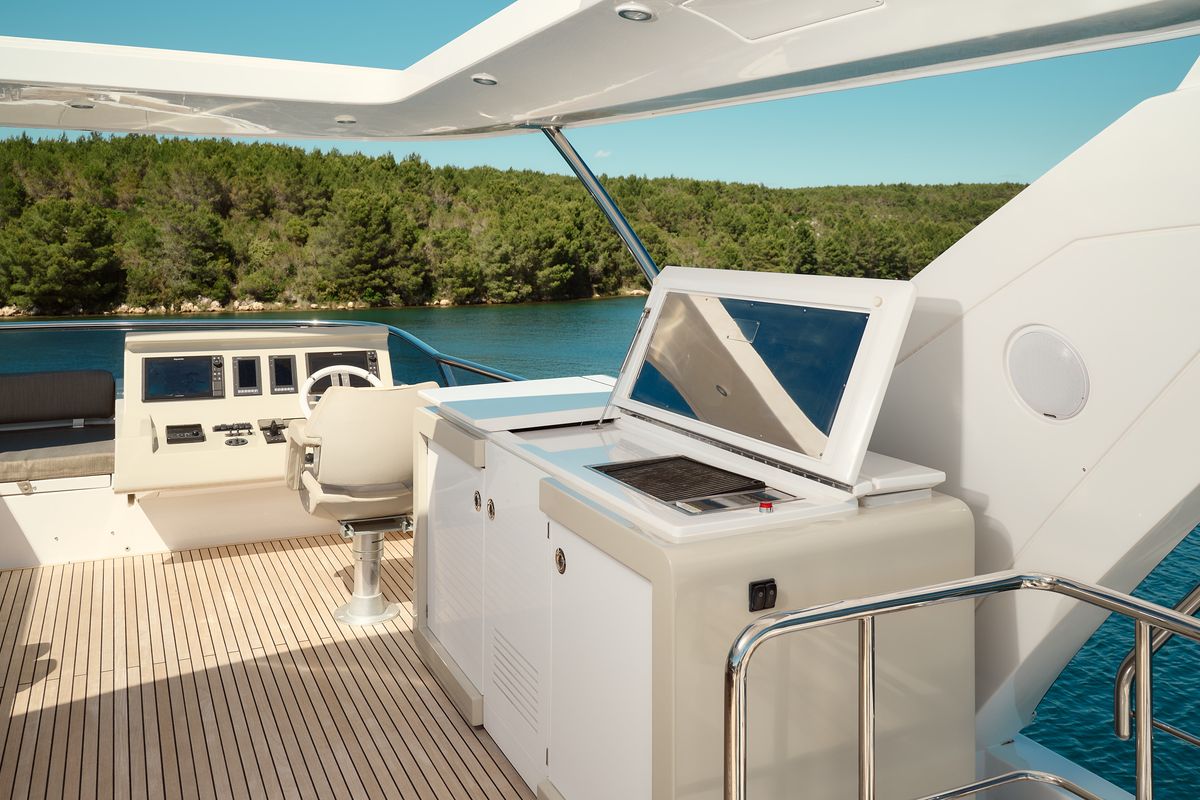 Cockpit of Alyss, a Azimut 72 yacht at Skradin, Croatia