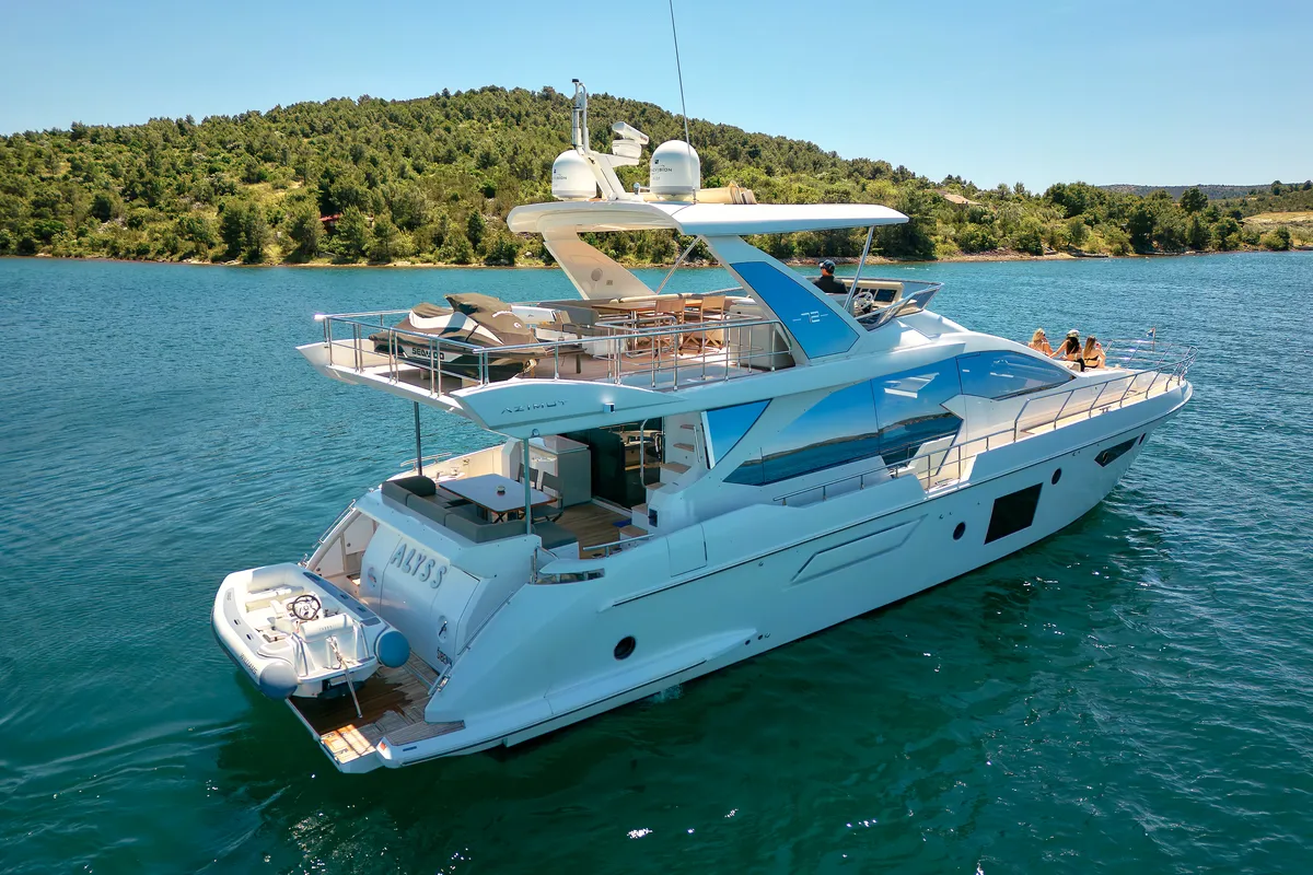 Exterior view of Alyss, a Azimut 72 yacht at Skradin, Croatia