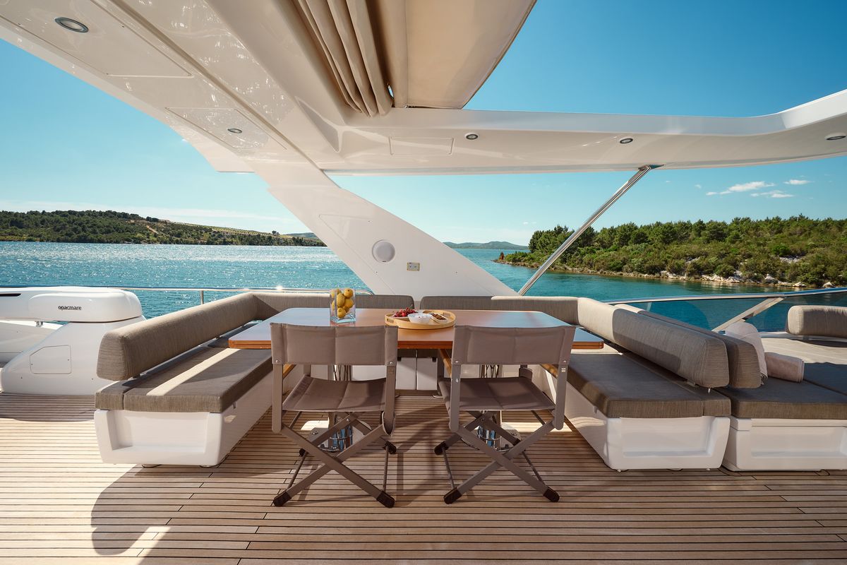 Deck of Alyss, a Azimut 72 yacht at Skradin, Croatia