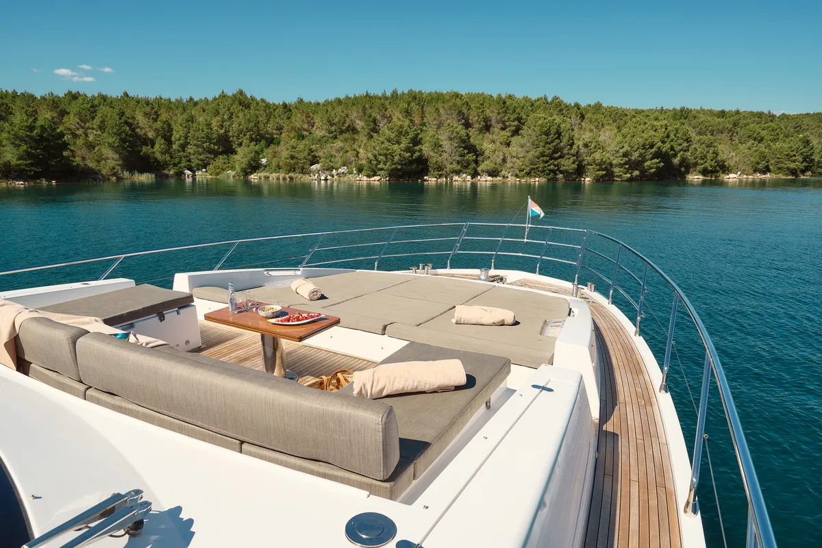 Deck of Alyss, a Azimut 72 yacht at Skradin, Croatia