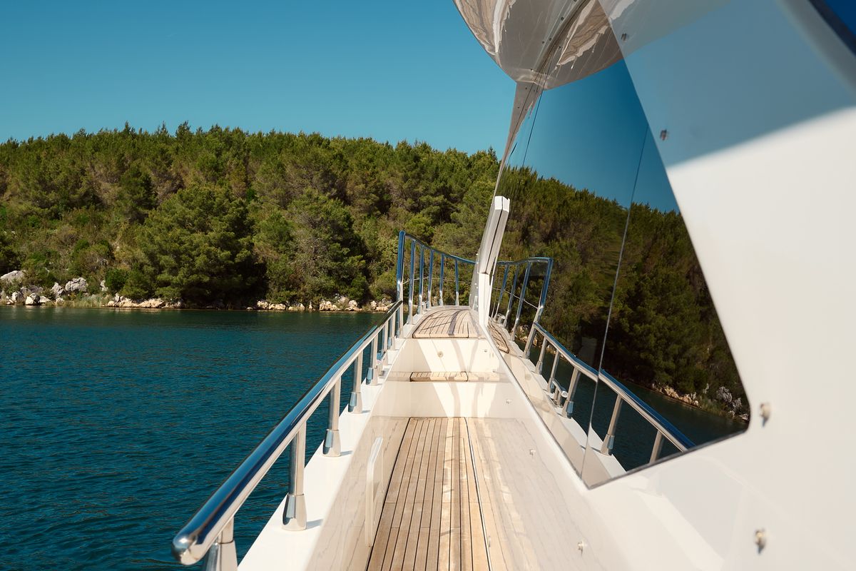 Deck of Alyss, a Azimut 72 yacht at Skradin, Croatia