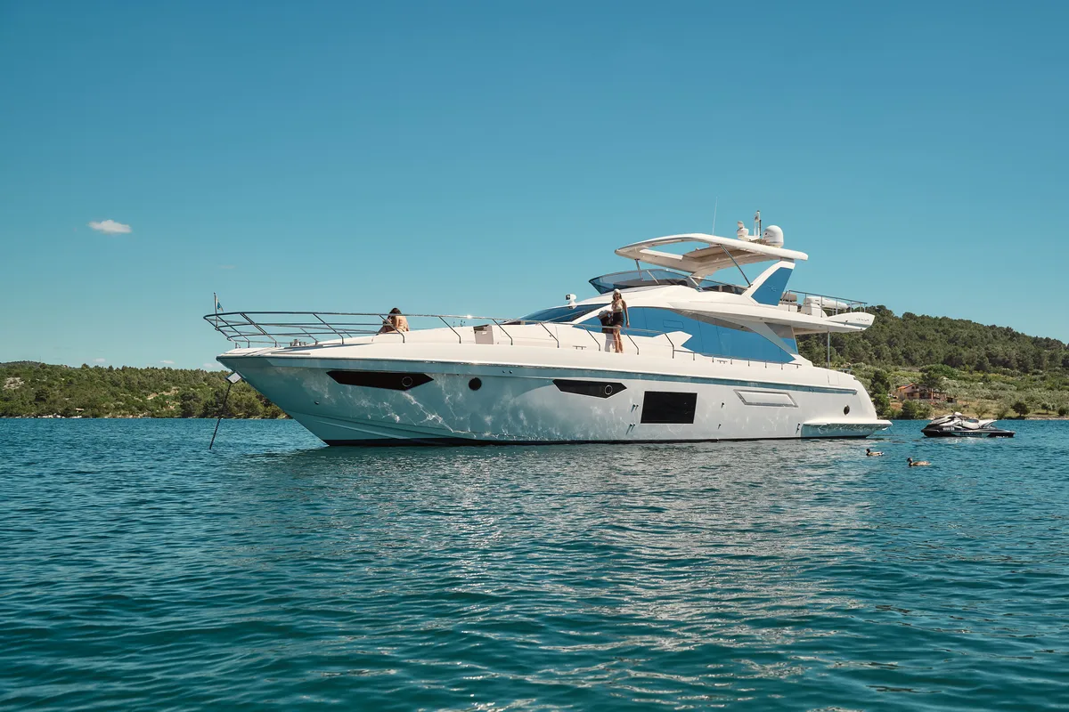Exterior view of Alyss, a Azimut 72 yacht at Skradin, Croatia