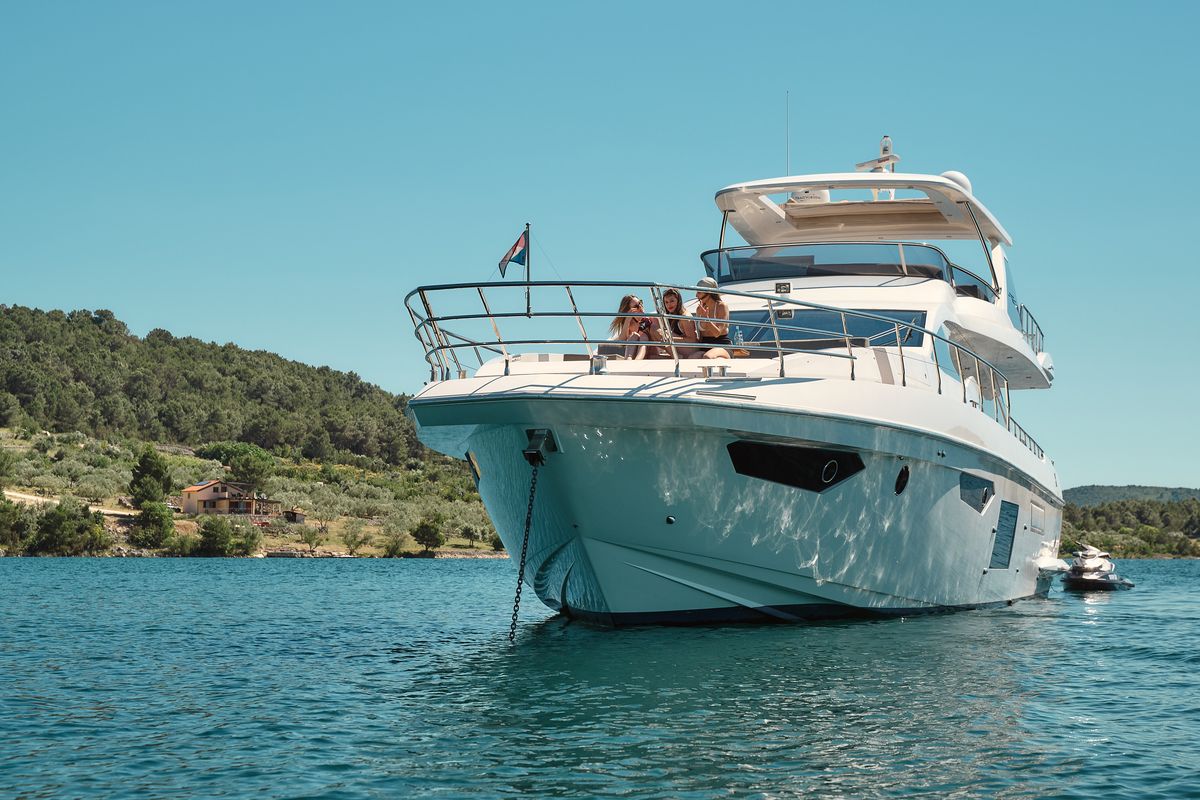 Exterior view of Alyss, a Azimut 72 yacht at Skradin, Croatia