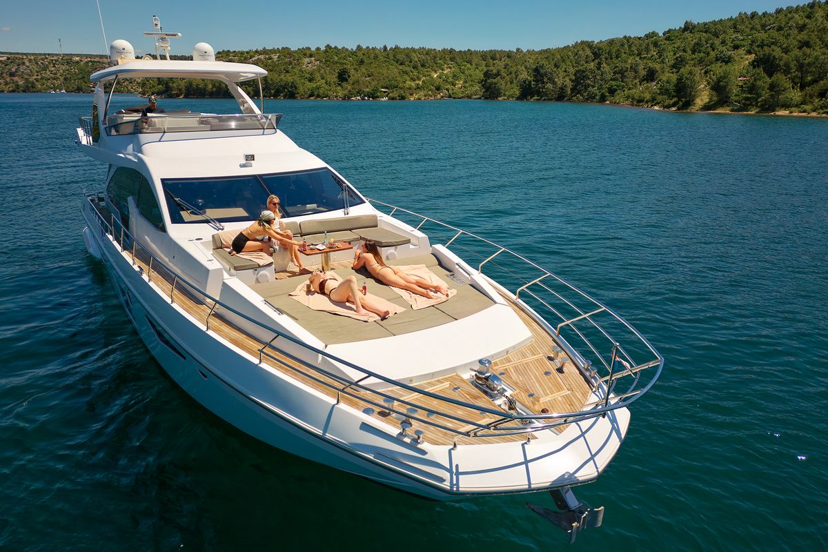Exterior view of Alyss, a Azimut 72 yacht at Skradin, Croatia