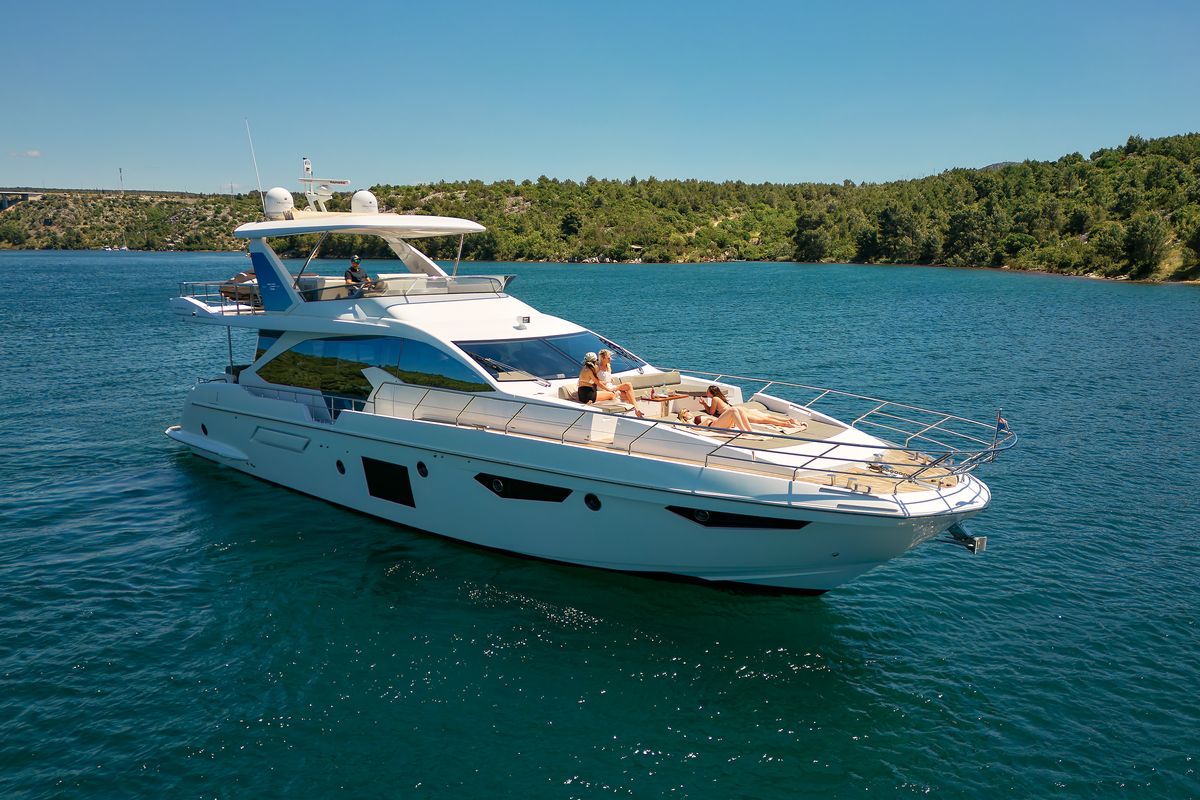 Exterior view of Alyss, a Azimut 72 yacht at Skradin, Croatia