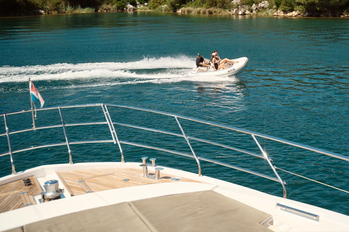 Deck of Alyss, a Azimut 72 yacht at Skradin, Croatia