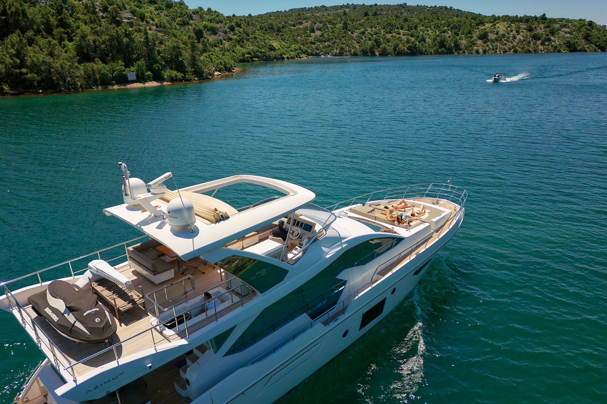 Exterior view of Alyss, a Azimut 72 yacht at Skradin, Croatia