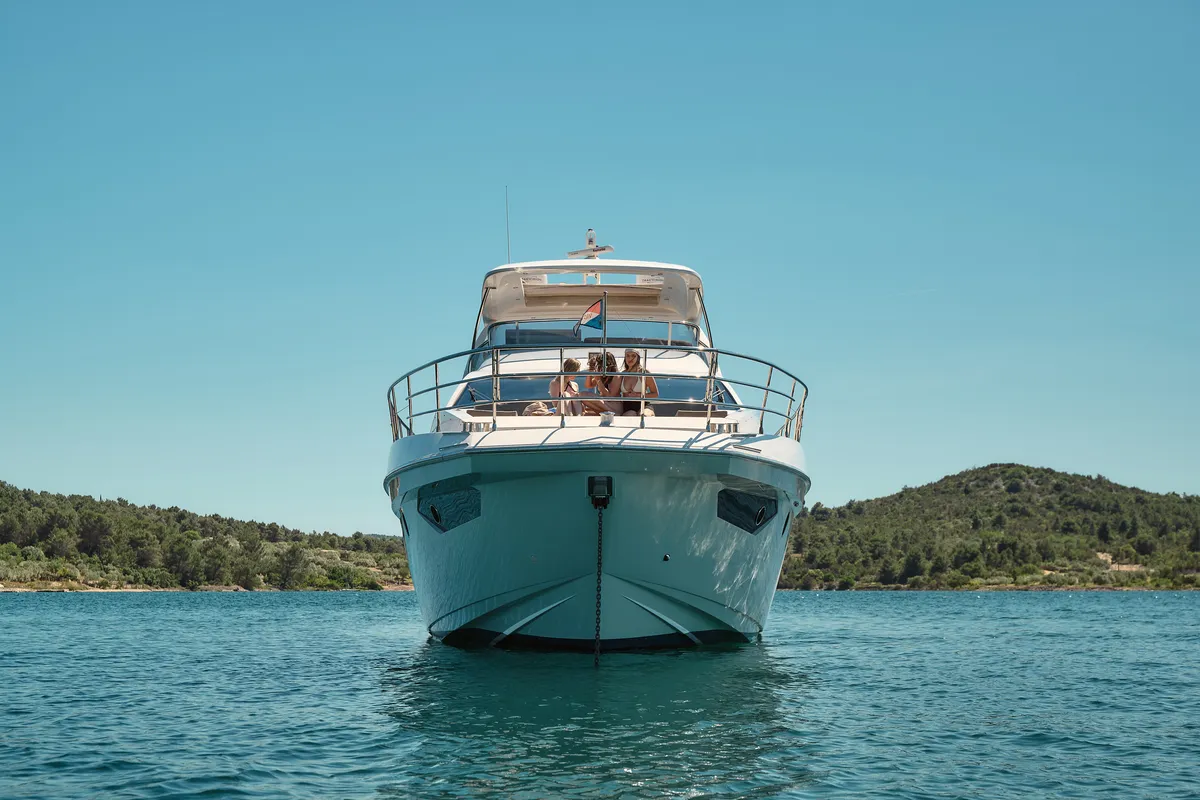 Exterior view of Alyss, a Azimut 72 yacht at Skradin, Croatia