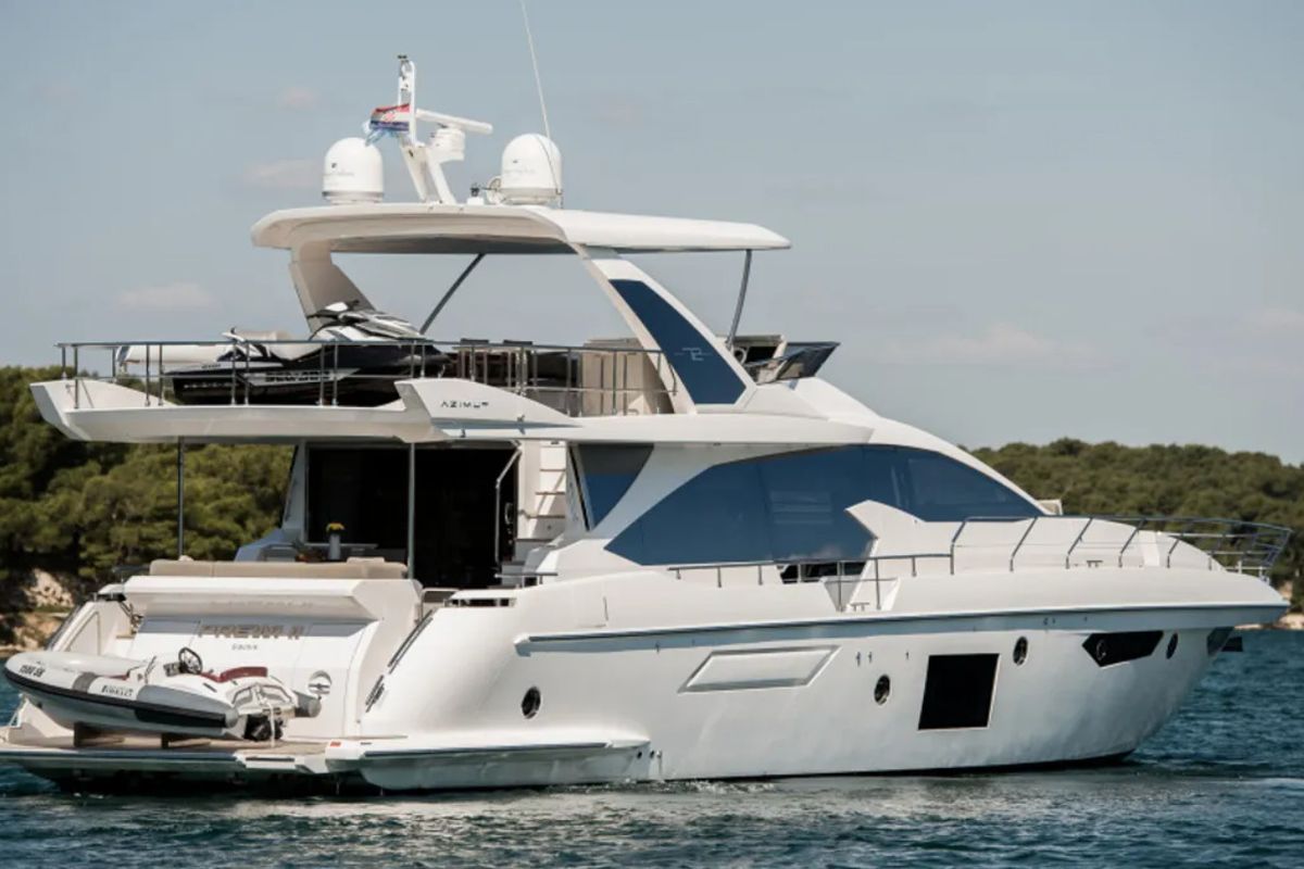 Exterior view of Alyss, a Azimut 72 yacht at Skradin, Croatia