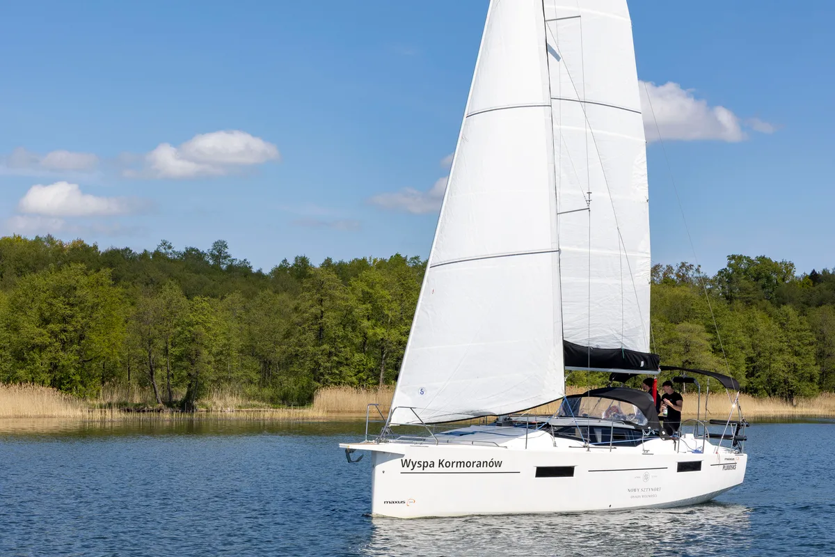 Exterior view of Zatoka Mrowcza, a Northman Maxus 34 sailboat at Sztynort, Poland