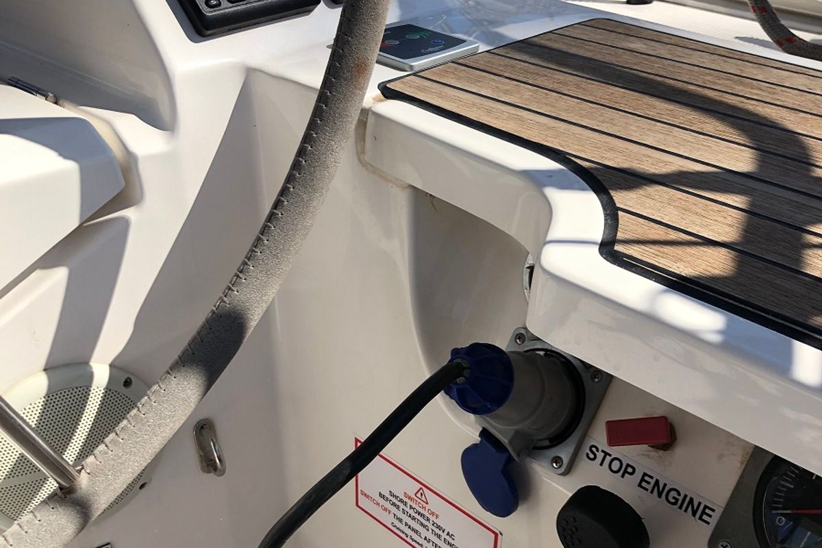 Cockpit of Orsalia, a Bavaria Cruiser 46 sailboat at Preveza, Greece