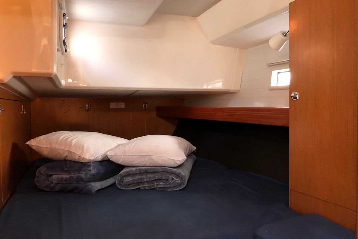 Cabin on Orsalia, a Bavaria Cruiser 46 sailboat at Preveza, Greece