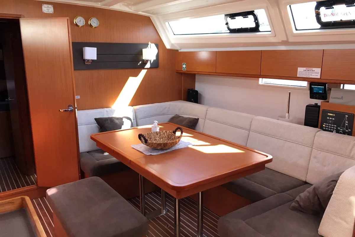 Salon of Orsalia, a Bavaria Cruiser 46 sailboat at Preveza, Greece